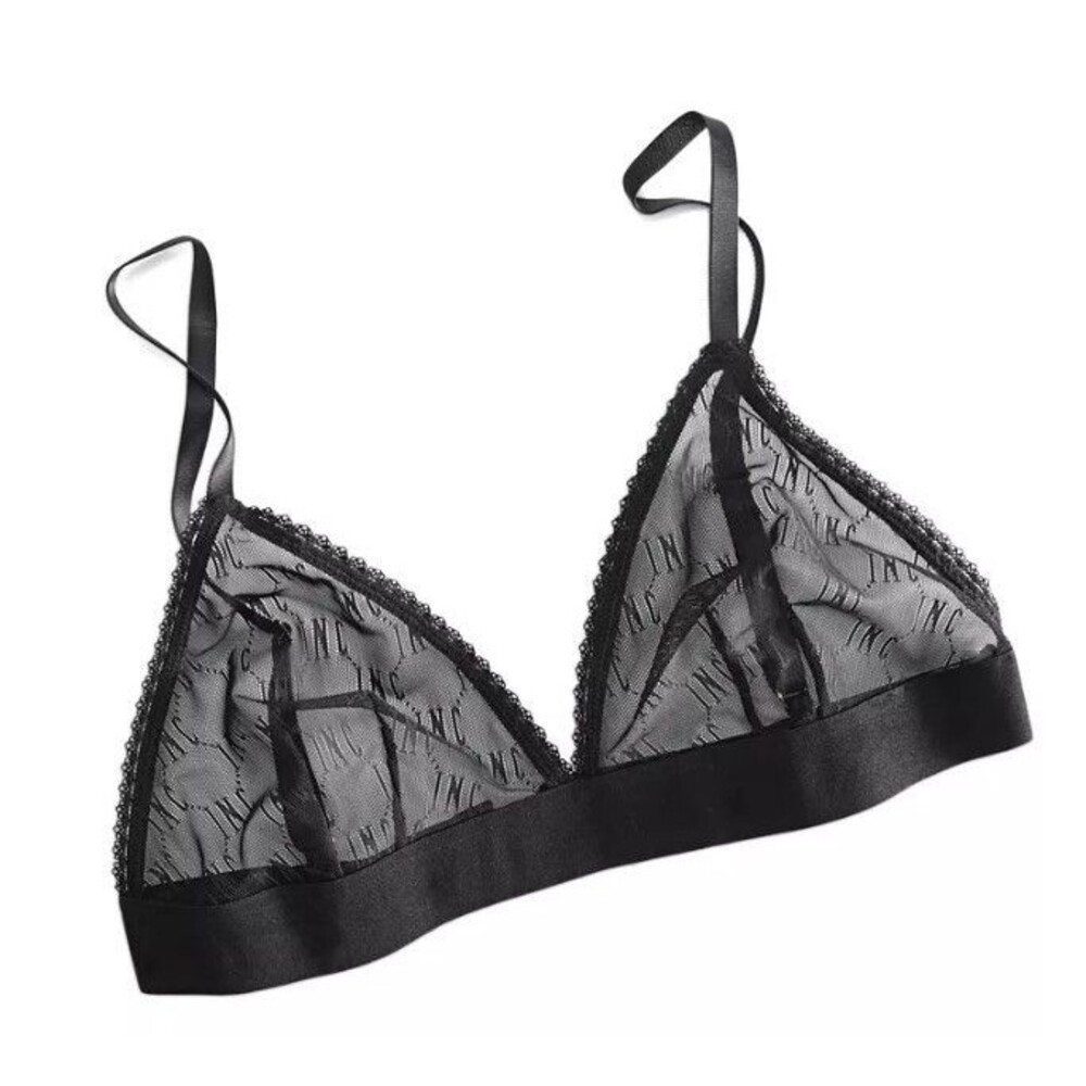 INC International Concepts Womens Sz M Monogram Sheer Mesh Bralette Lingerie